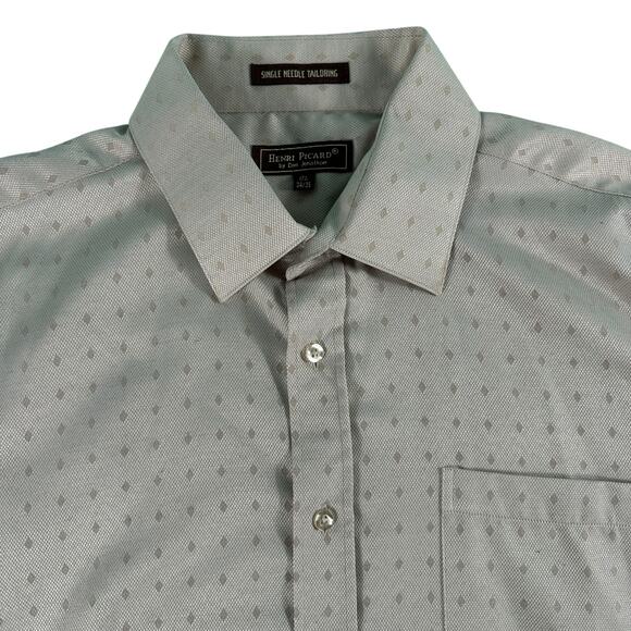 Henri Picard Mens Dress Shirt French Cuffs Mens 17 1/2 34/35 Tan Patterned Shirt - Picture 3 of 16
